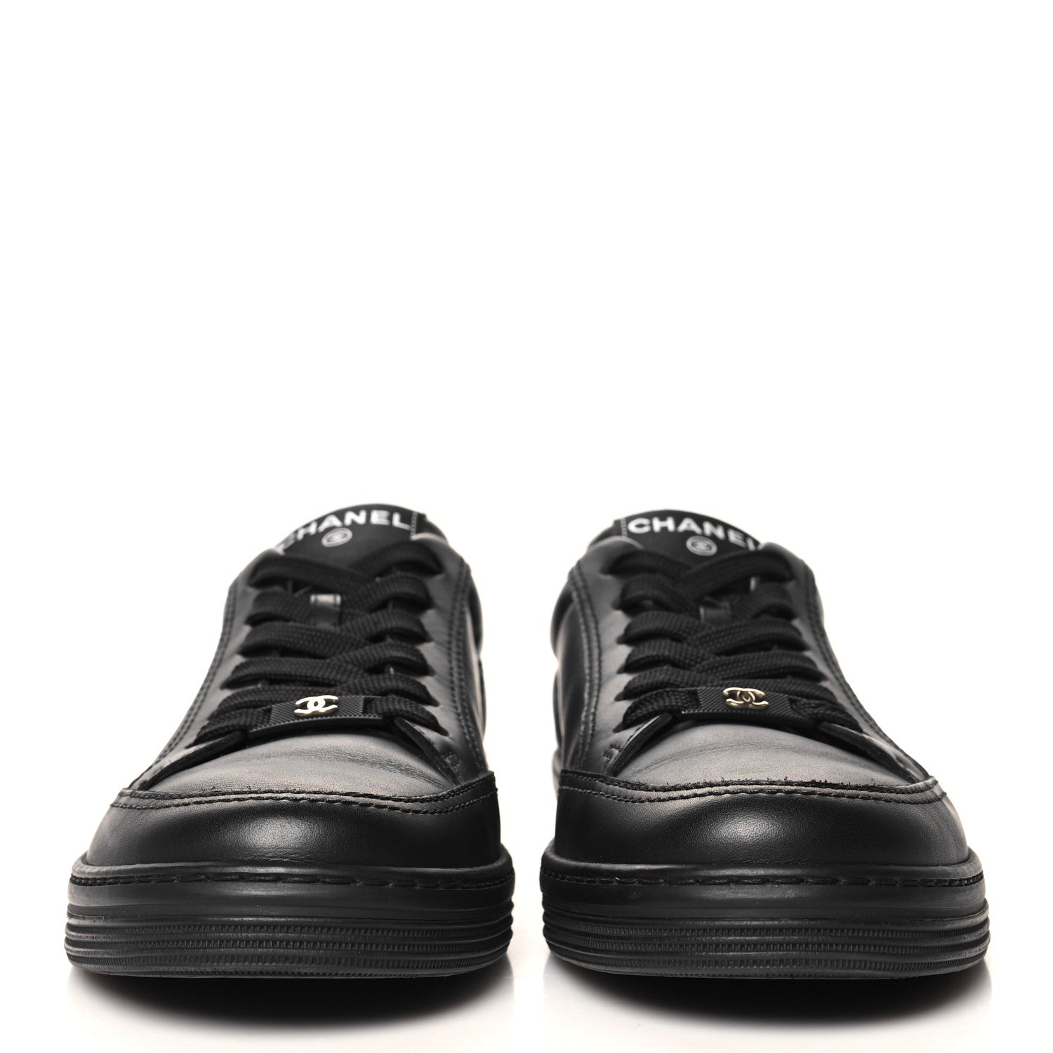 Chanel Calfskin Womens CC Logo Sneakers 37.5 Black 3 of 8