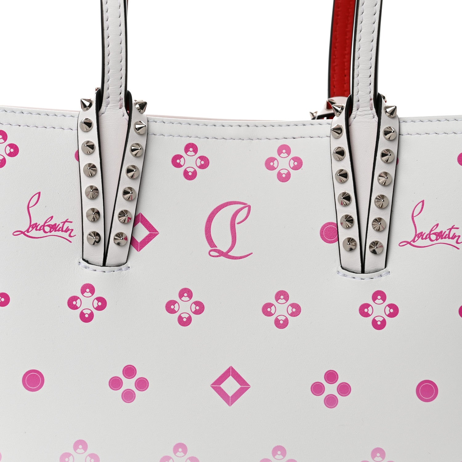 Christian Louboutin Calfskin Loubinthesky Small Cabata Spike Tote White Rose 9 of 11