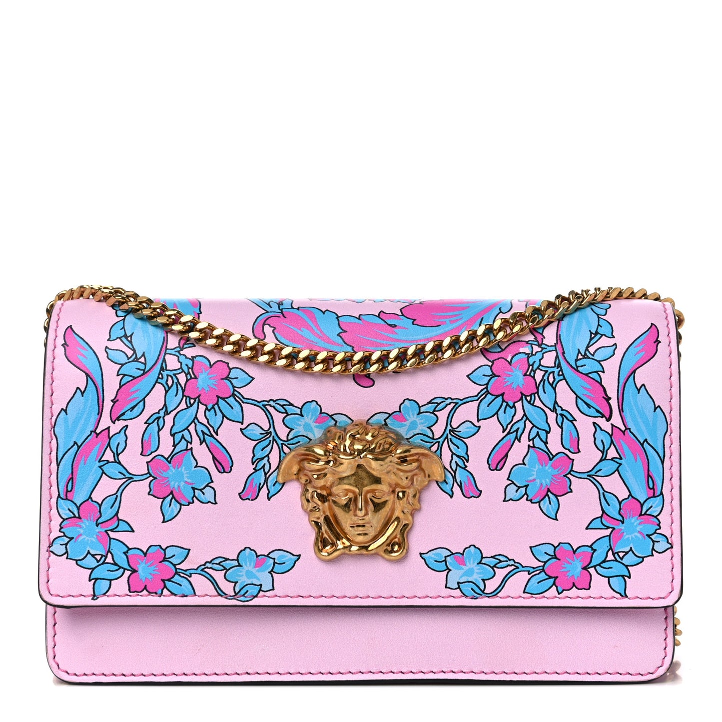 Calfskin Technicolor Baroque Print Medusa Wallet on Chain Crossbody Multicolor