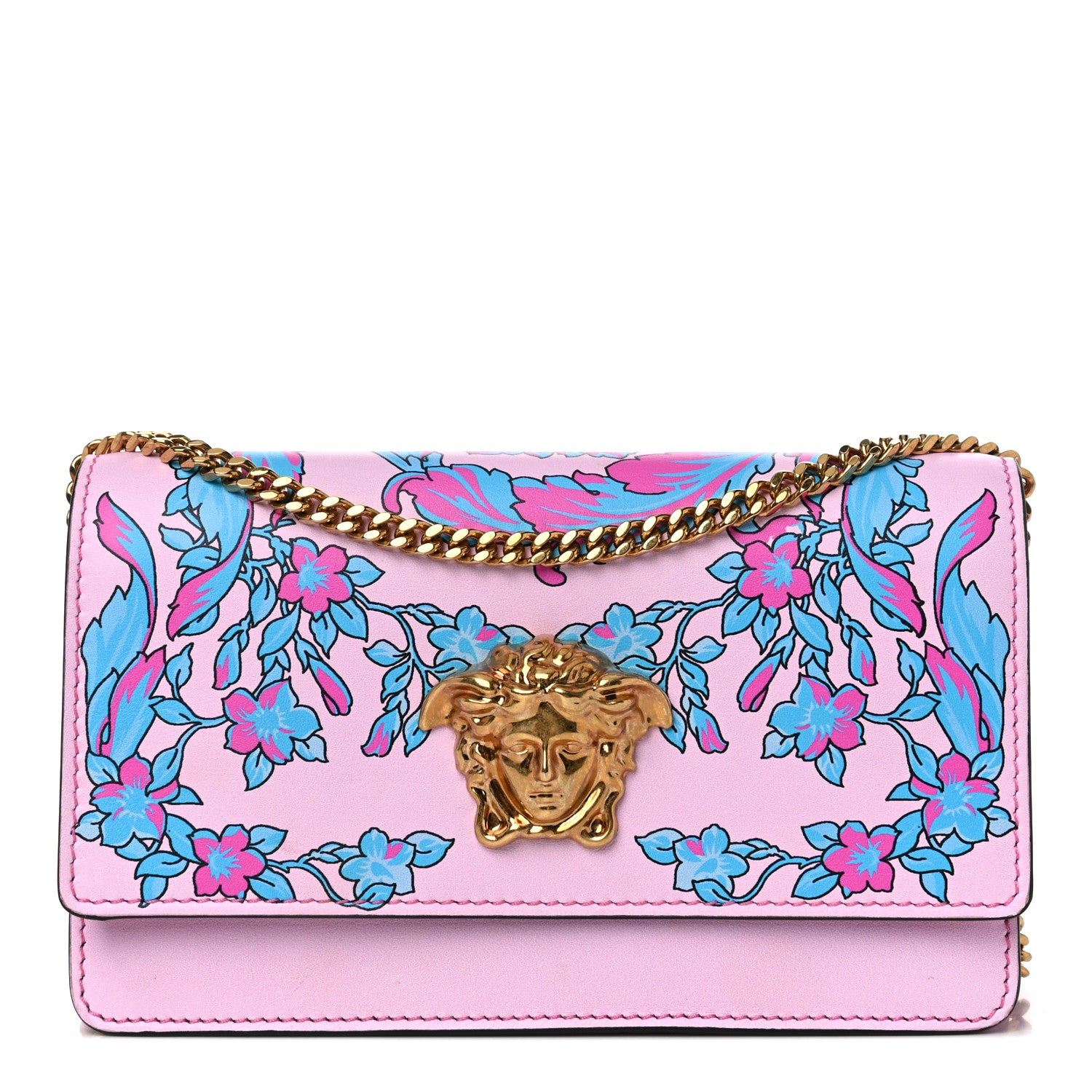 Versace Calfskin Technicolor Baroque Print Medusa Wallet on Chain Crossbody Multicolor 1 of 10