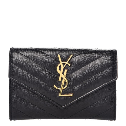 Saint Laurent Grain De Poudre Matelasse Chevron Small Monogram Envelope Wallet Black 1 of 6