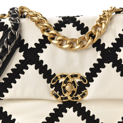 Chanel Calfskin Crochet Medium 19 Flap White Black 10 of 10