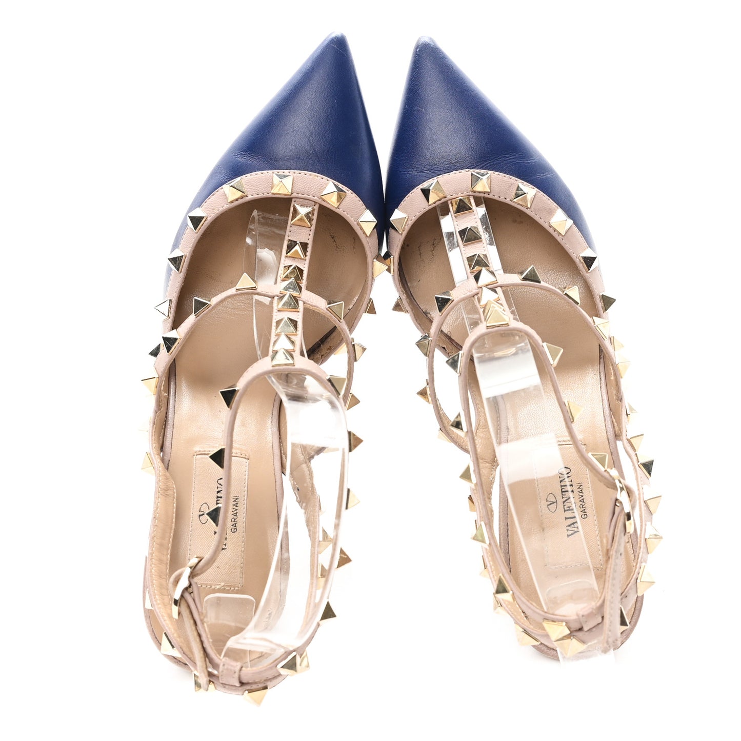 Calfskin Nappa Rockstud Ankle Strap 100mm Pumps 37.5 Marine Poudre