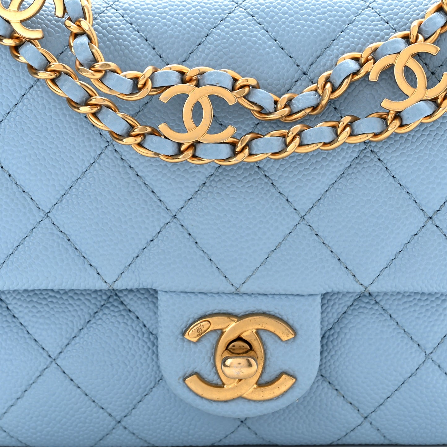 Shiny Caviar Pick Me Up Flap Belt Bag Light Blue