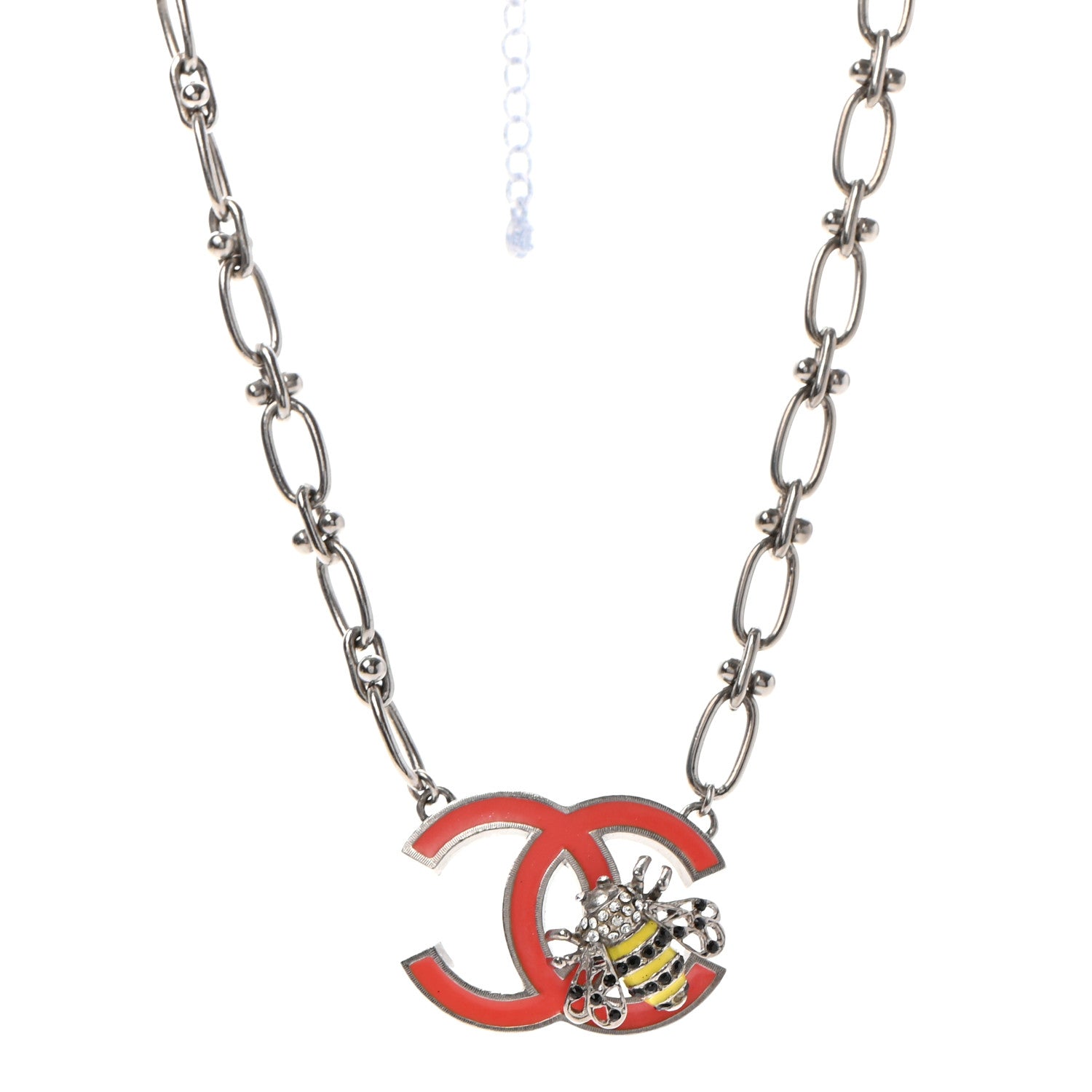 Chanel Crystal Bee Pendant Necklace Silver Multicolor 1 of 6