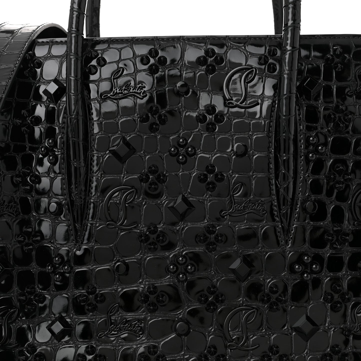 Calfskin Crocodile Embossed Studded Medium Paloma S Black