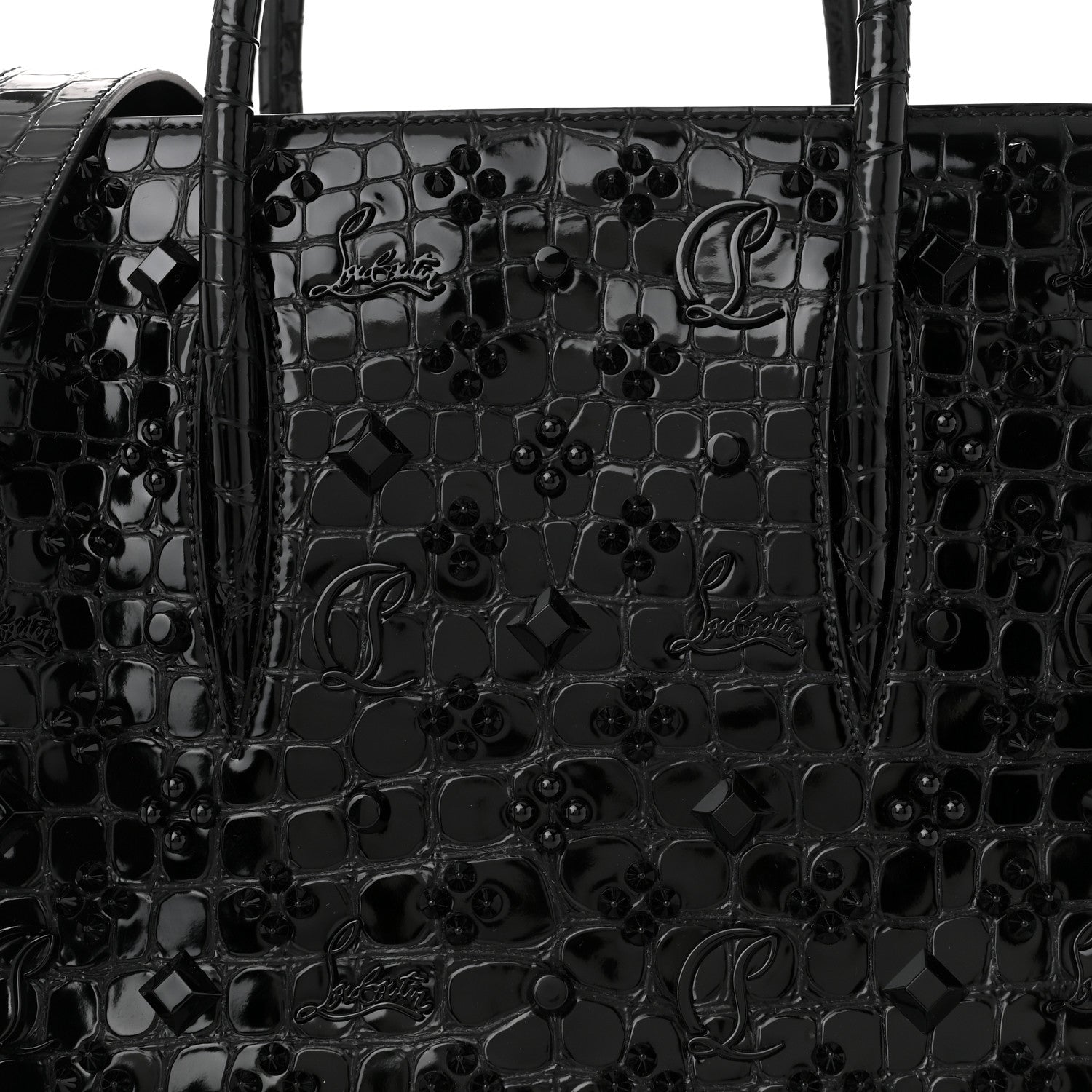 Christian Louboutin Calfskin Crocodile Embossed Studded Medium Paloma S Black 8 of 10