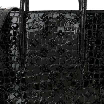 Christian Louboutin Calfskin Crocodile Embossed Studded Medium Paloma S Black 8 of 10