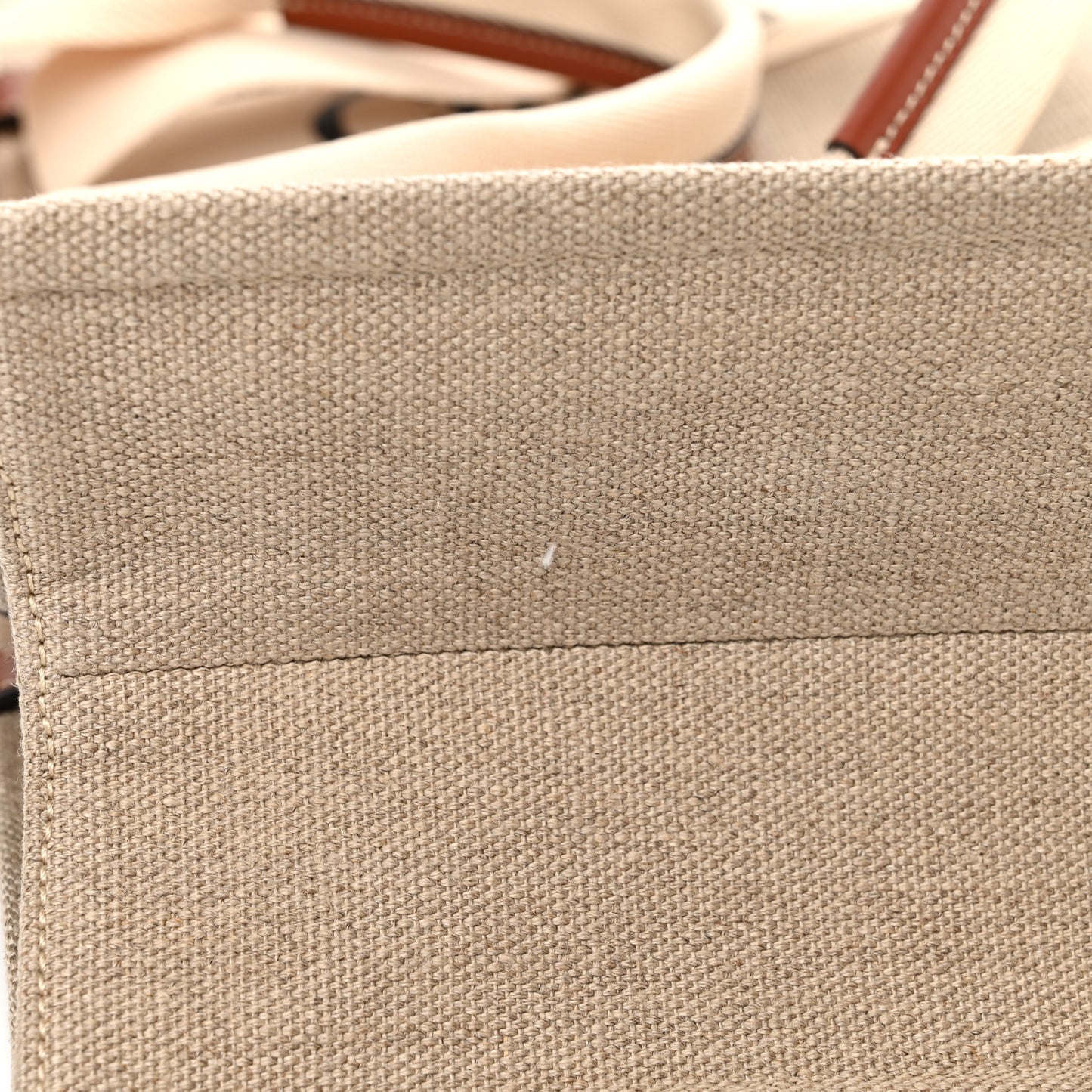 Linen Calfskin Large Woody Ribbon Tote White Brown
