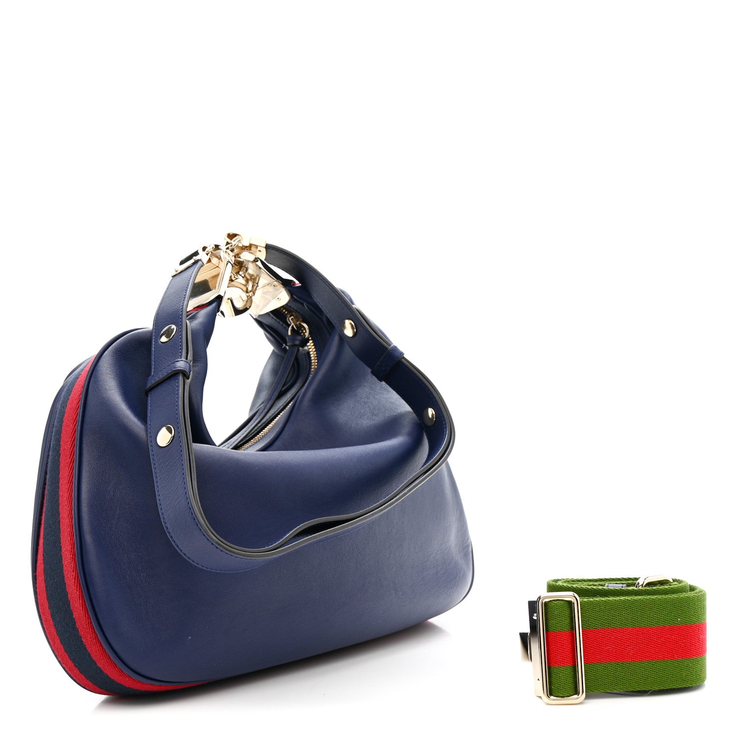 Gucci Aria Calfskin Web Large Attache Shoulder Bag Navy 3 of 10