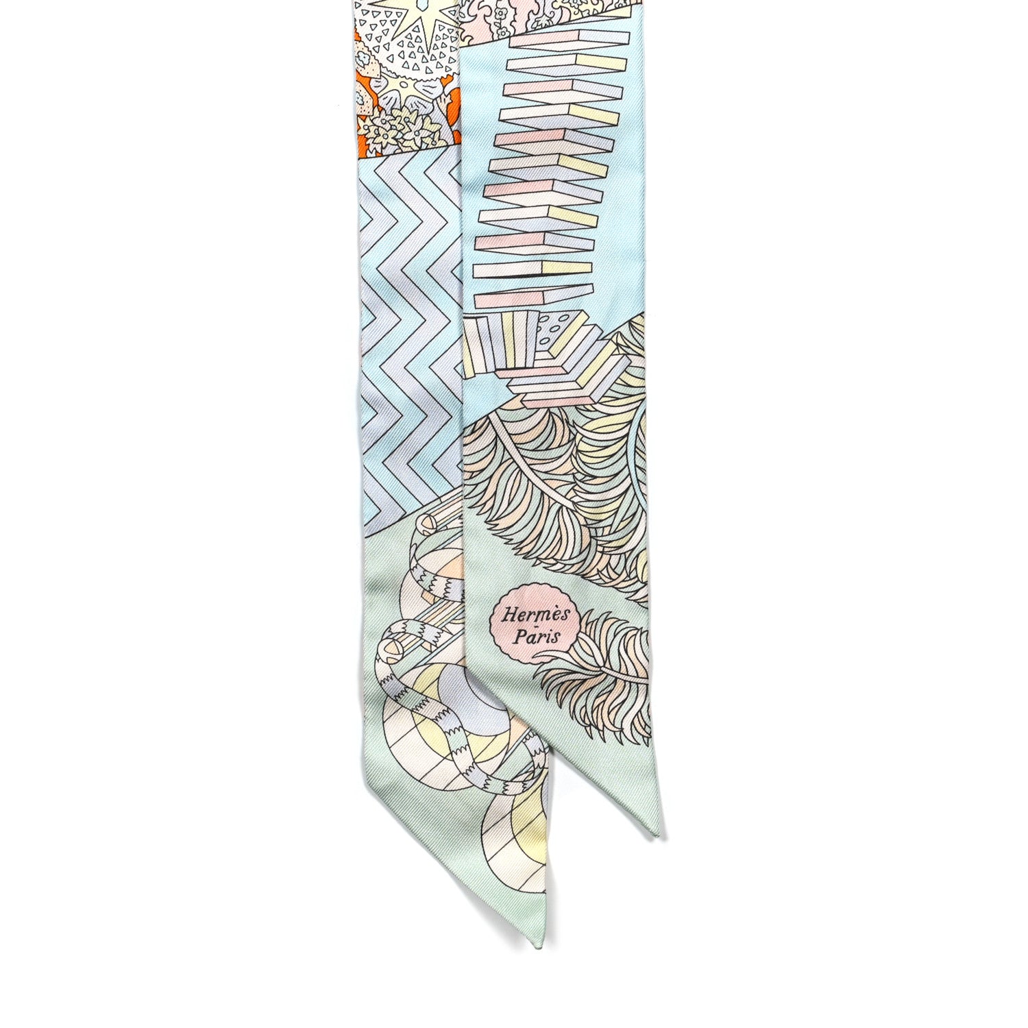 Hermes Silk De l'Ombrelle Aux Duels Twilly Ciel Rose Pale Orange 2 of 4