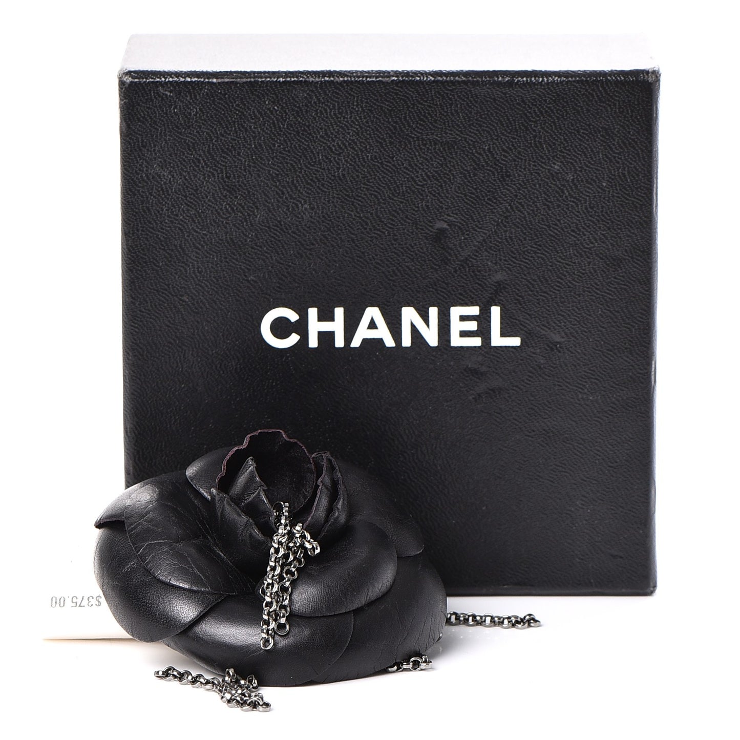 Calfskin Camellia Brooch Black
