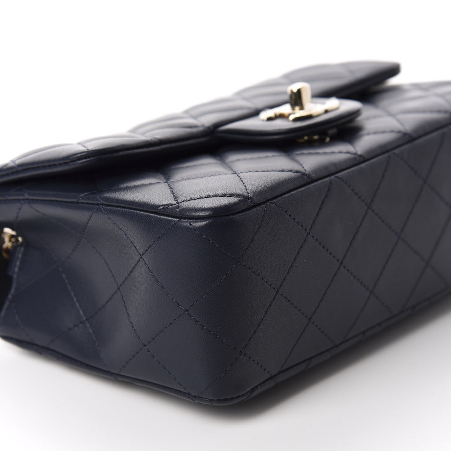 Lambskin Quilted Mini Rectangular Flap Dark Blue