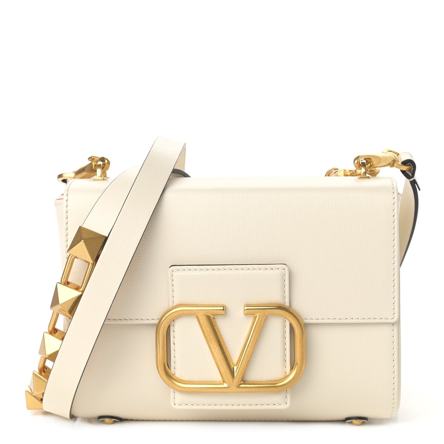 Grainy Calfskin VLogo Stud Sign Shoulder Bag Light Ivory