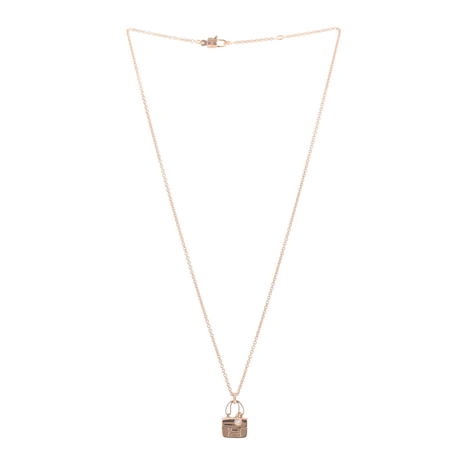 Hermes 18K Rose Gold Diamond Constance Amulettes Charm Pendant Necklace 3 of 6