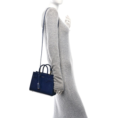 Saint Laurent Calfskin Crocodile Embossed Nano Sac De Jour Saphir 2 of 14