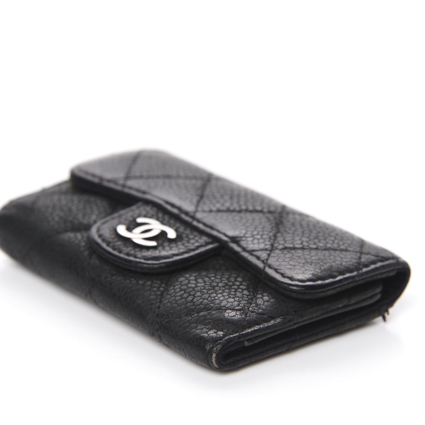 Caviar Quilted 6 Key Holder Black