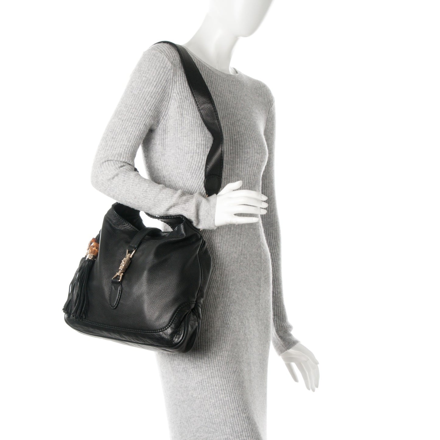 Soft Deerskin Medium New Jackie Shoulder Bag Black