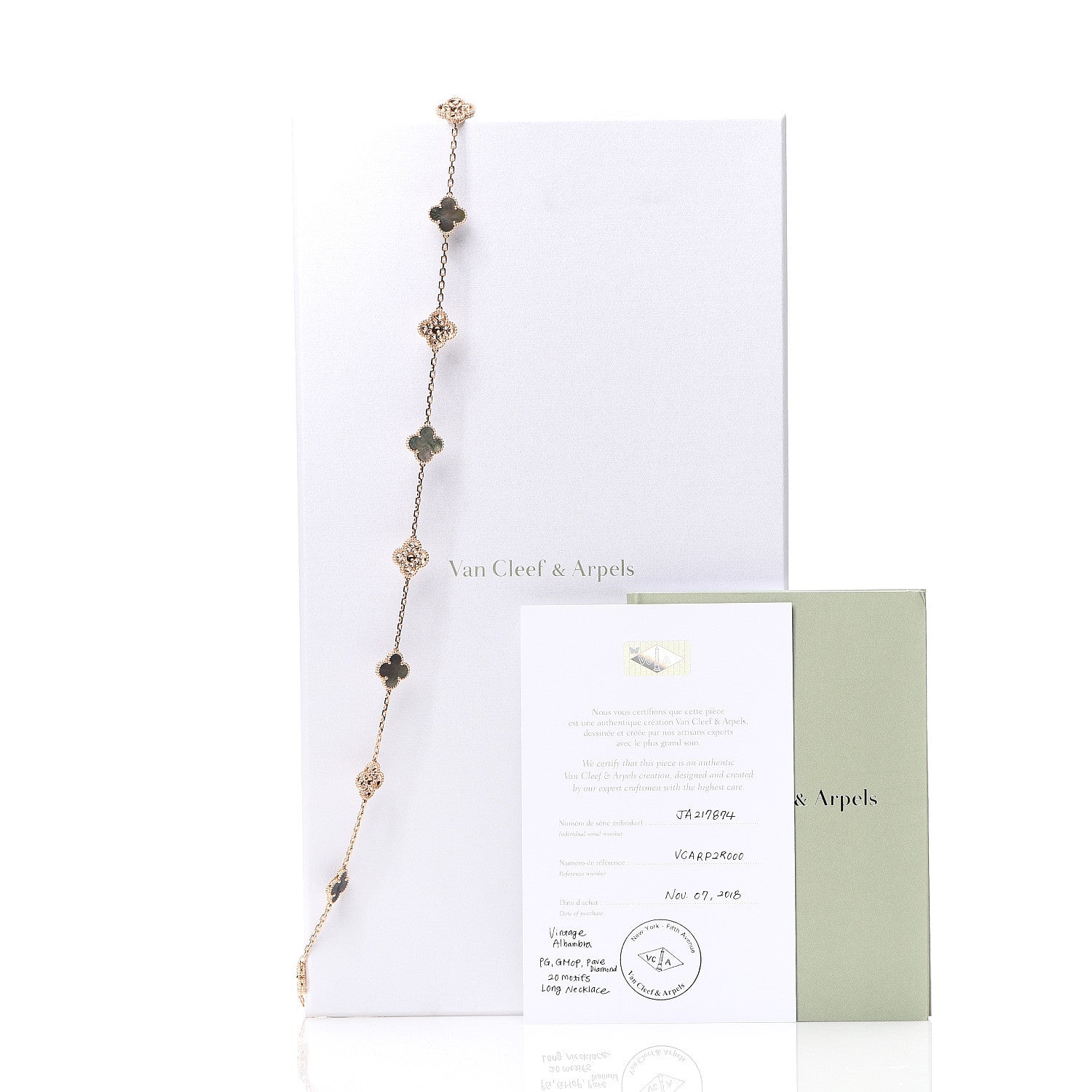 Van Cleef & Arpels 18K Rose Gold Diamond Gray Mother of Pearl 20 Motifs Vintage Alhambra Necklace 7 of 7