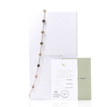 Van Cleef & Arpels 18K Rose Gold Diamond Gray Mother of Pearl 20 Motifs Vintage Alhambra Necklace 7 of 7