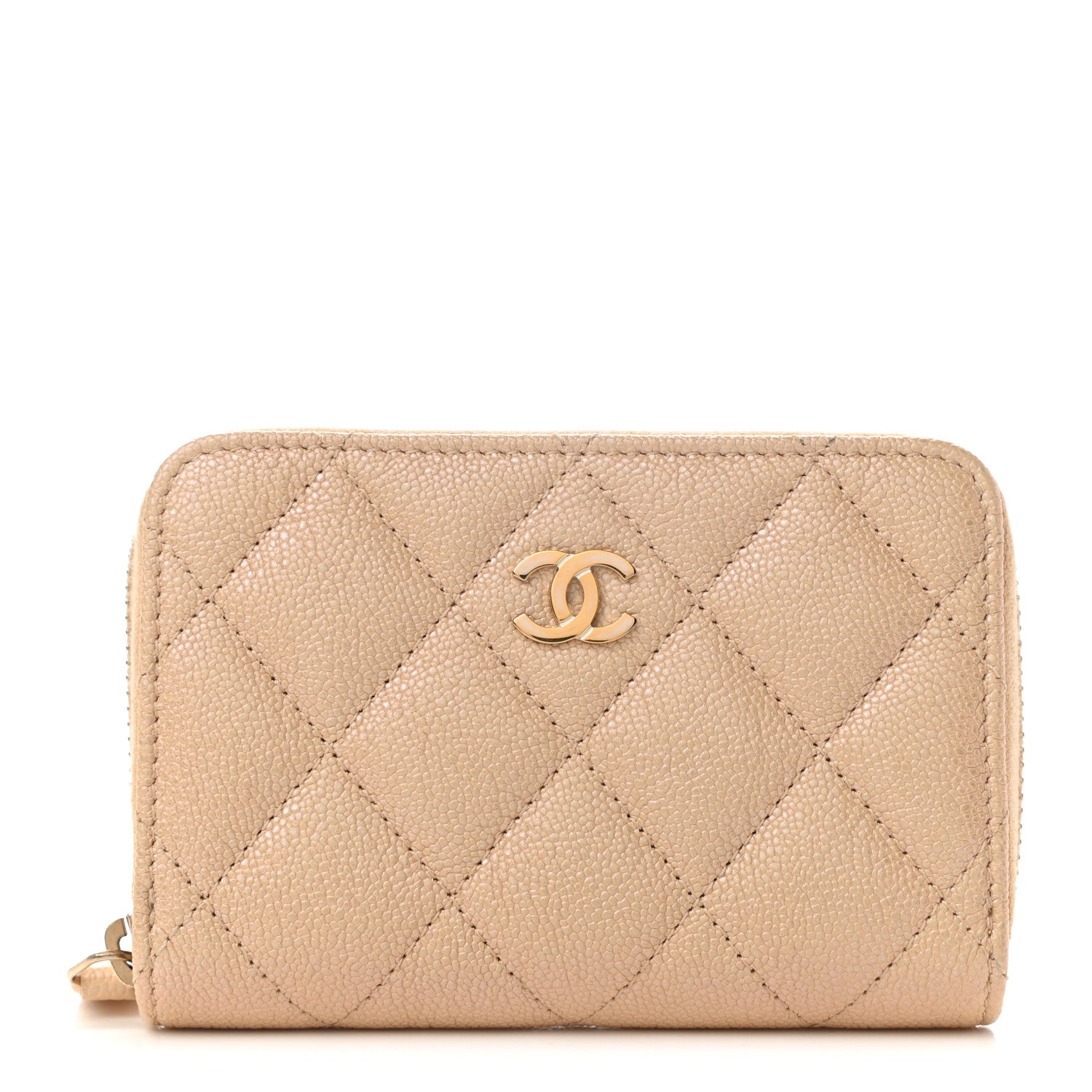 Chanel Iridescent Caviar Quilted Zip Around Coin Purse Beige 1 of 7