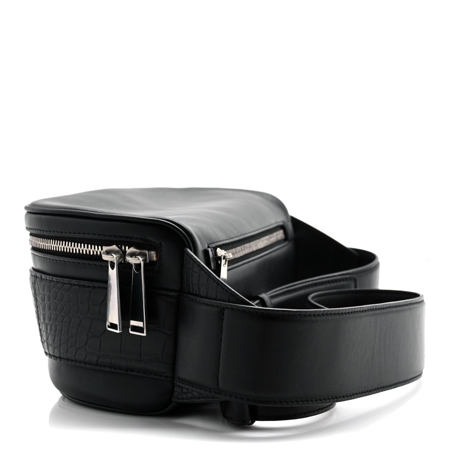 French Calfskin Alligator Embossed Belt Bag Black