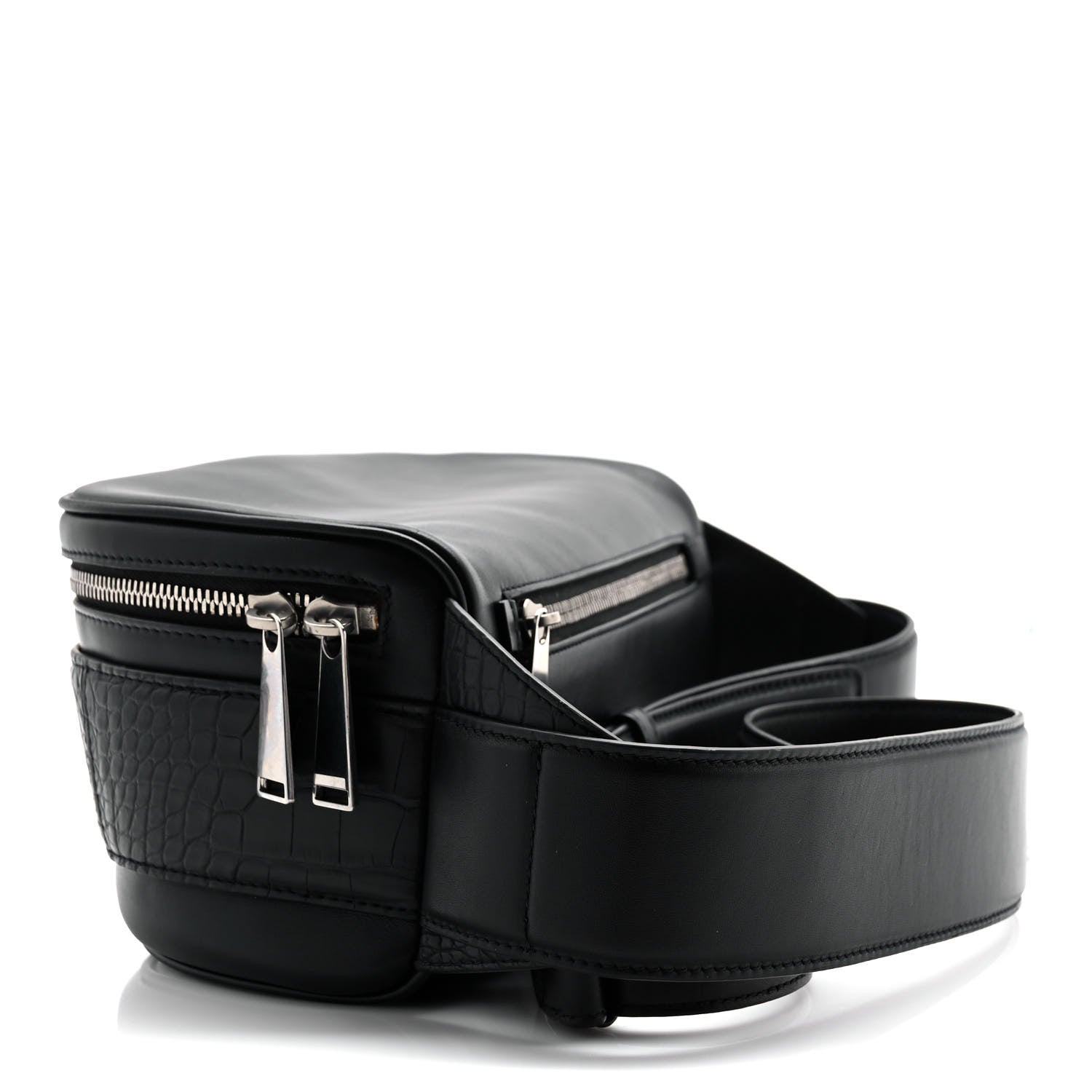 Bottega Veneta French Calfskin Alligator Embossed Belt Bag Black 3 of 8