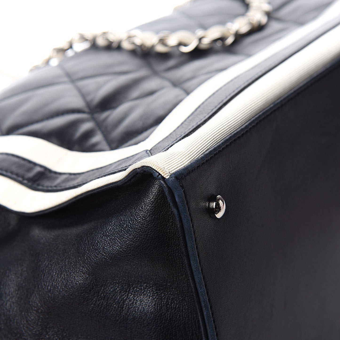 Lambskin Quilted Lido Shopping Tote Dark Navy Blue