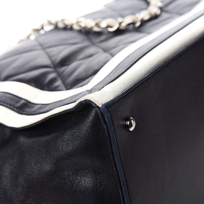 Chanel Lambskin Quilted Lido Shopping Tote Dark Navy Blue 9 of 12