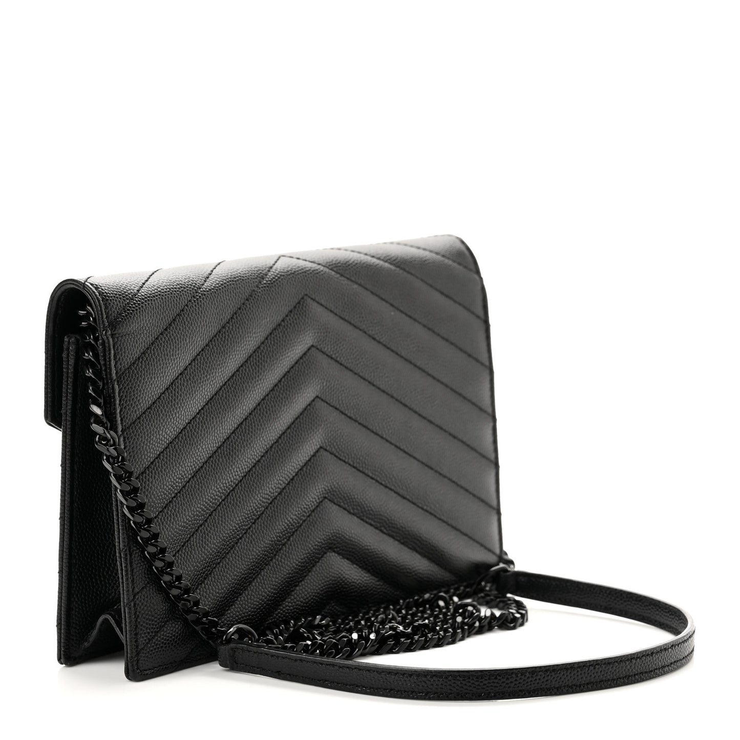 Grain De Poudre Matelasse Chevron Monogram Monochrome Envelope Chain Wallet Black