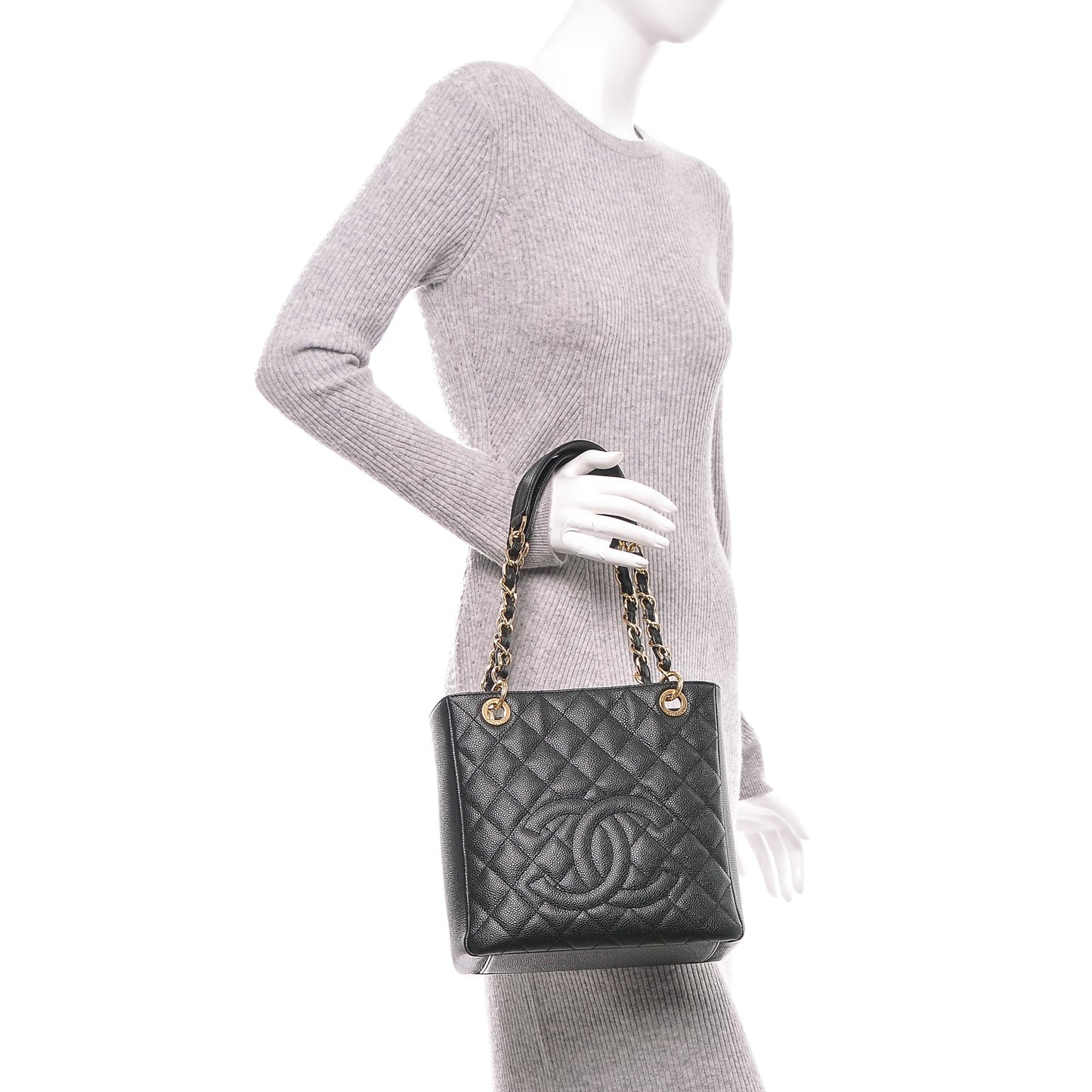 Caviar Quilted Petit Shopping Tote PST Black