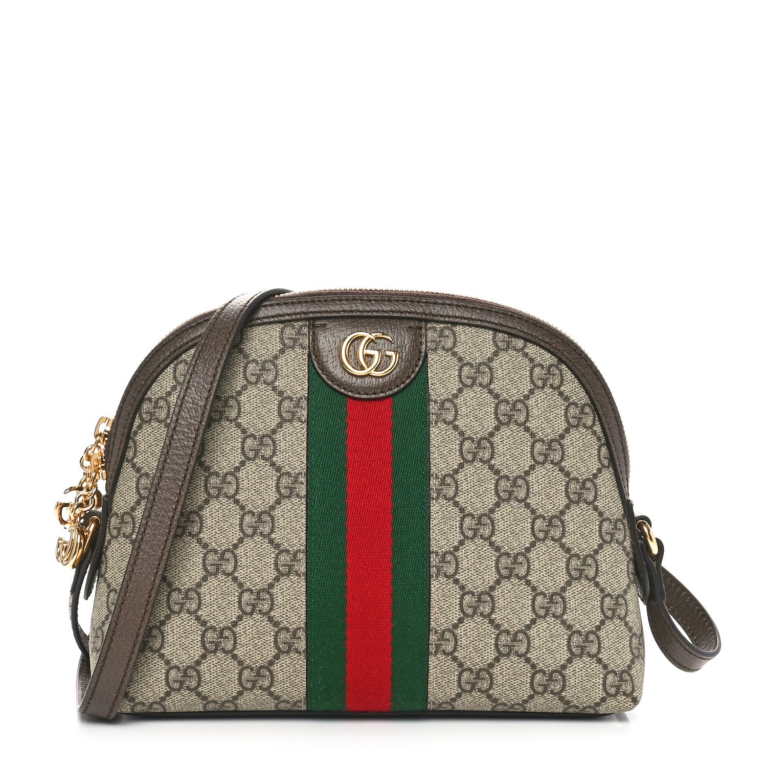 Gucci GG Supreme Monogram Textured Dollar Calfskin Web Small Ophidia Dome Shoulder Bag Beige Ebony New Acero 1 of 10