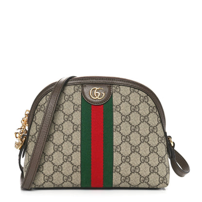 Gucci GG Supreme Monogram Textured Dollar Calfskin Web Small Ophidia Dome Shoulder Bag Beige Ebony New Acero 1 of 10
