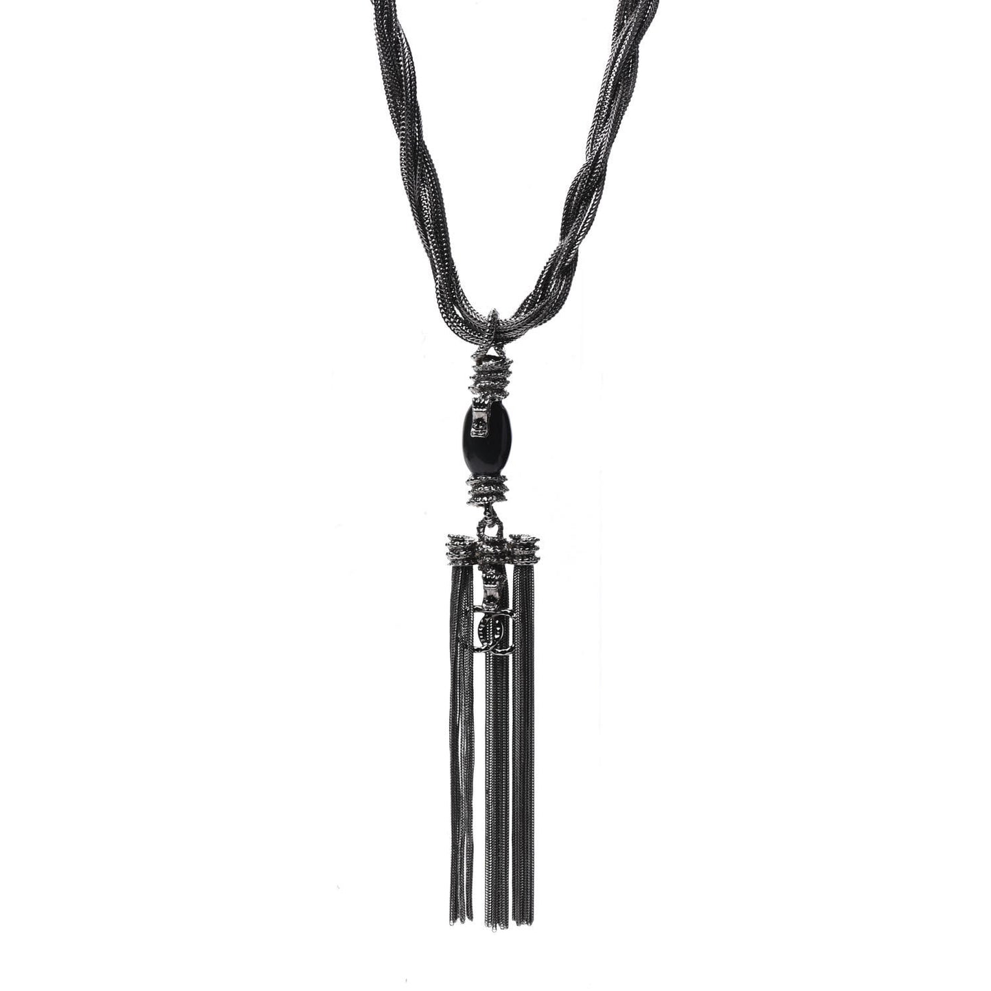 Ruthenium Enamel CC Tassel Chain Necklace
