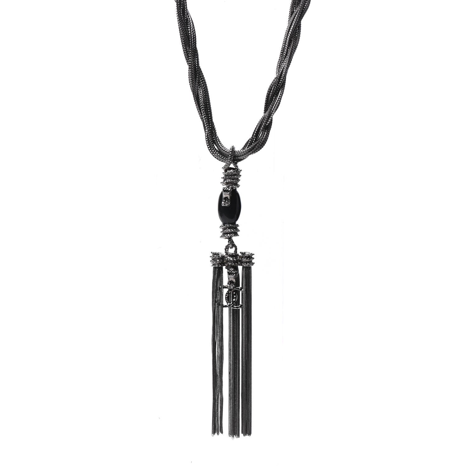Chanel Ruthenium Enamel CC Tassel Chain Necklace 4 of 5