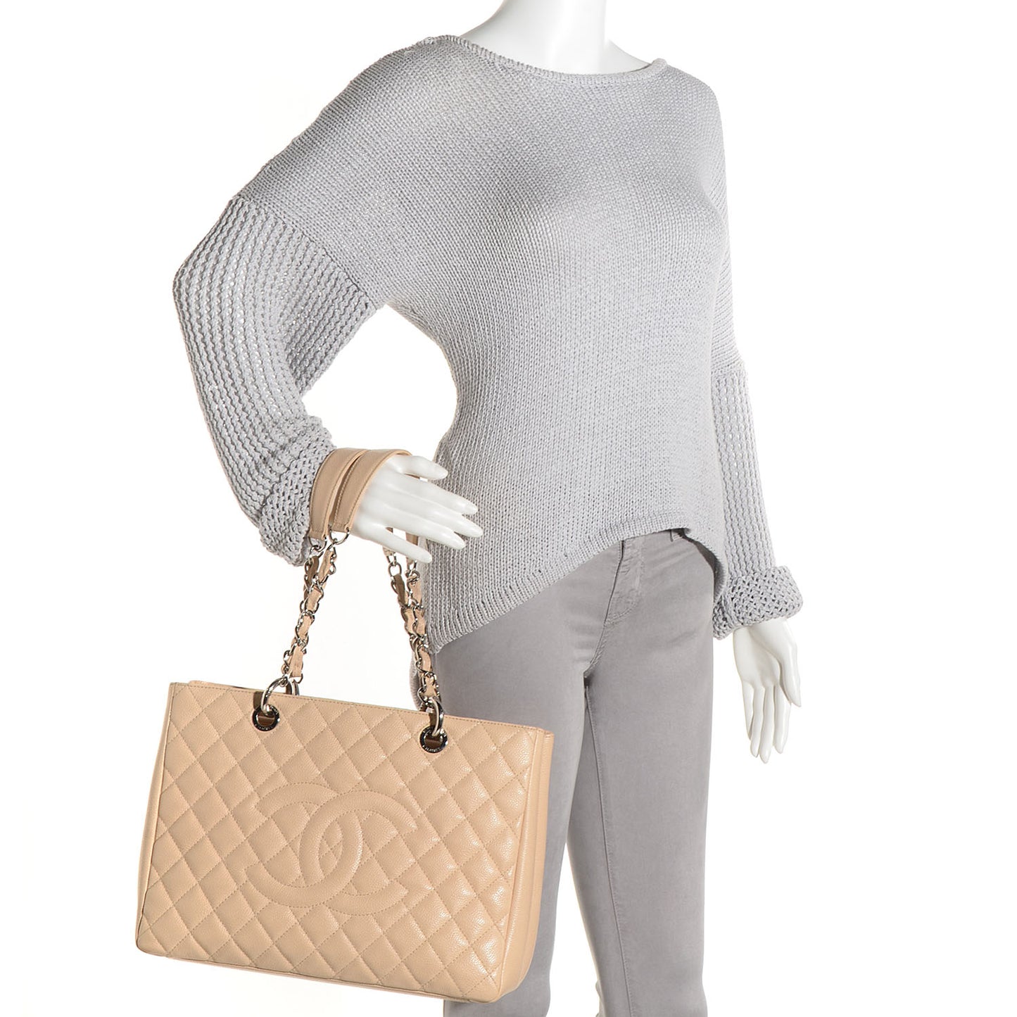 Caviar Quilted Grand Shopping Tote GST Beige Clair