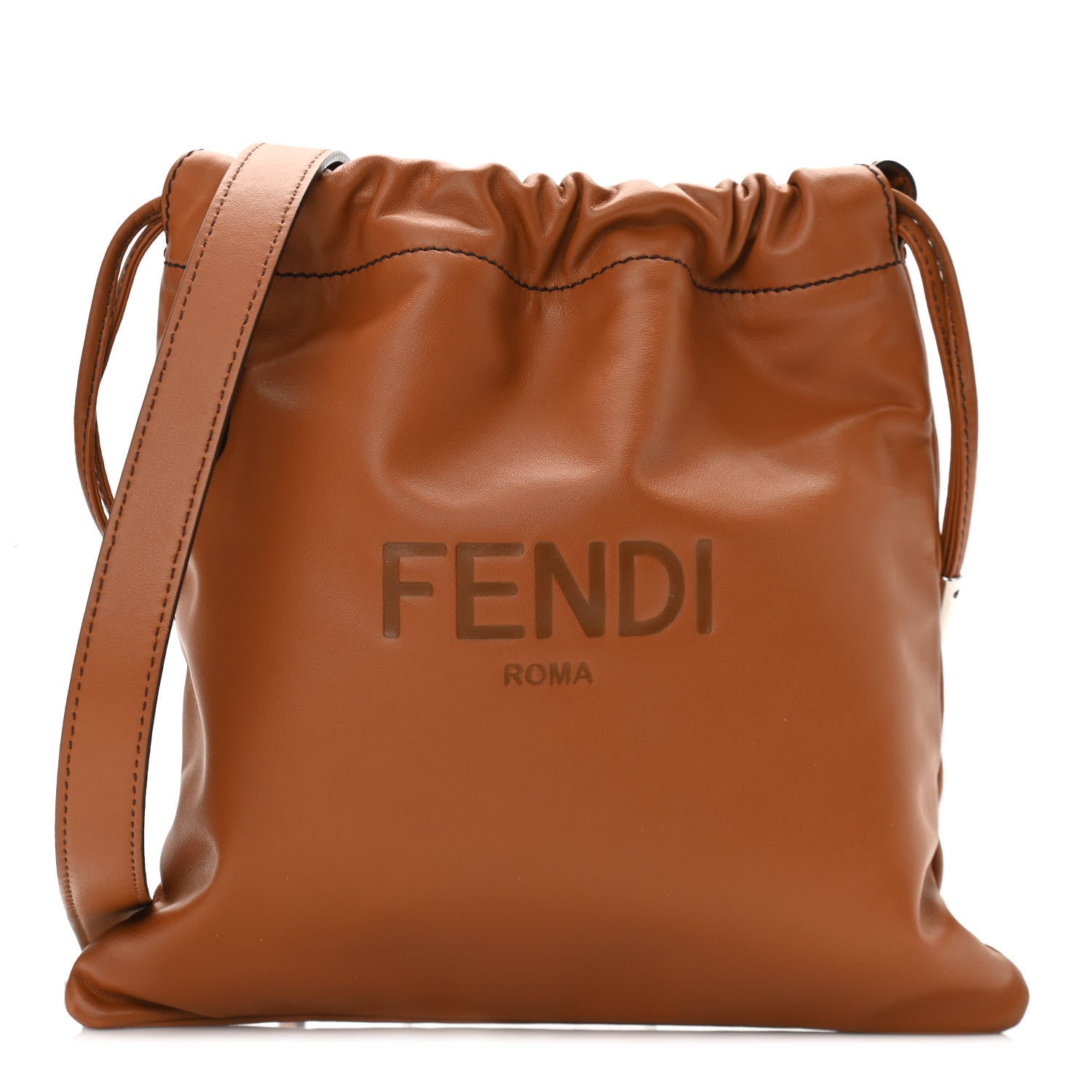 Fendi Vitello Grace Light Small Saint Fendi Roma Drawstring Pouch Brandy 1 of 10