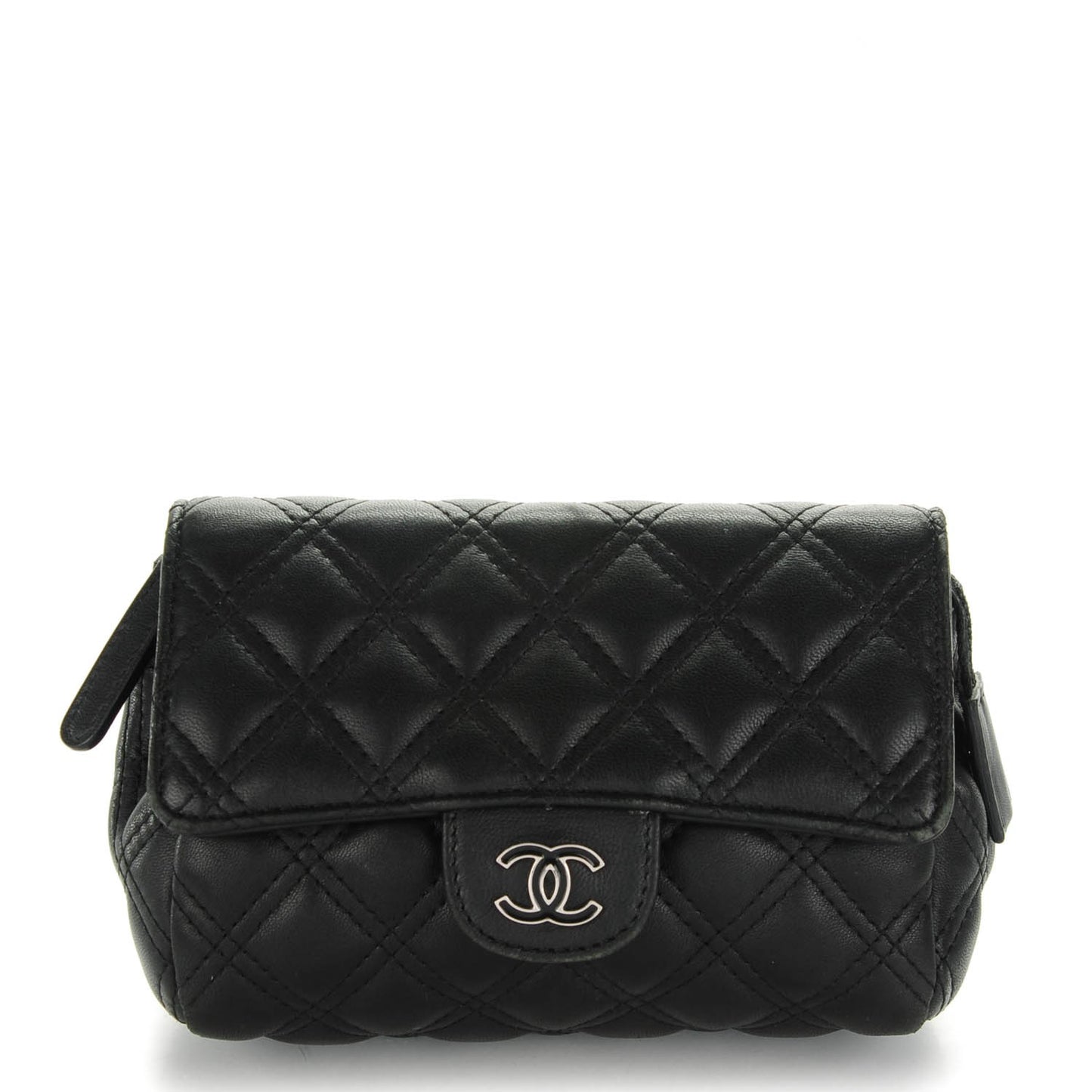Lambskin Quilted Flap Cosmetic Case Black