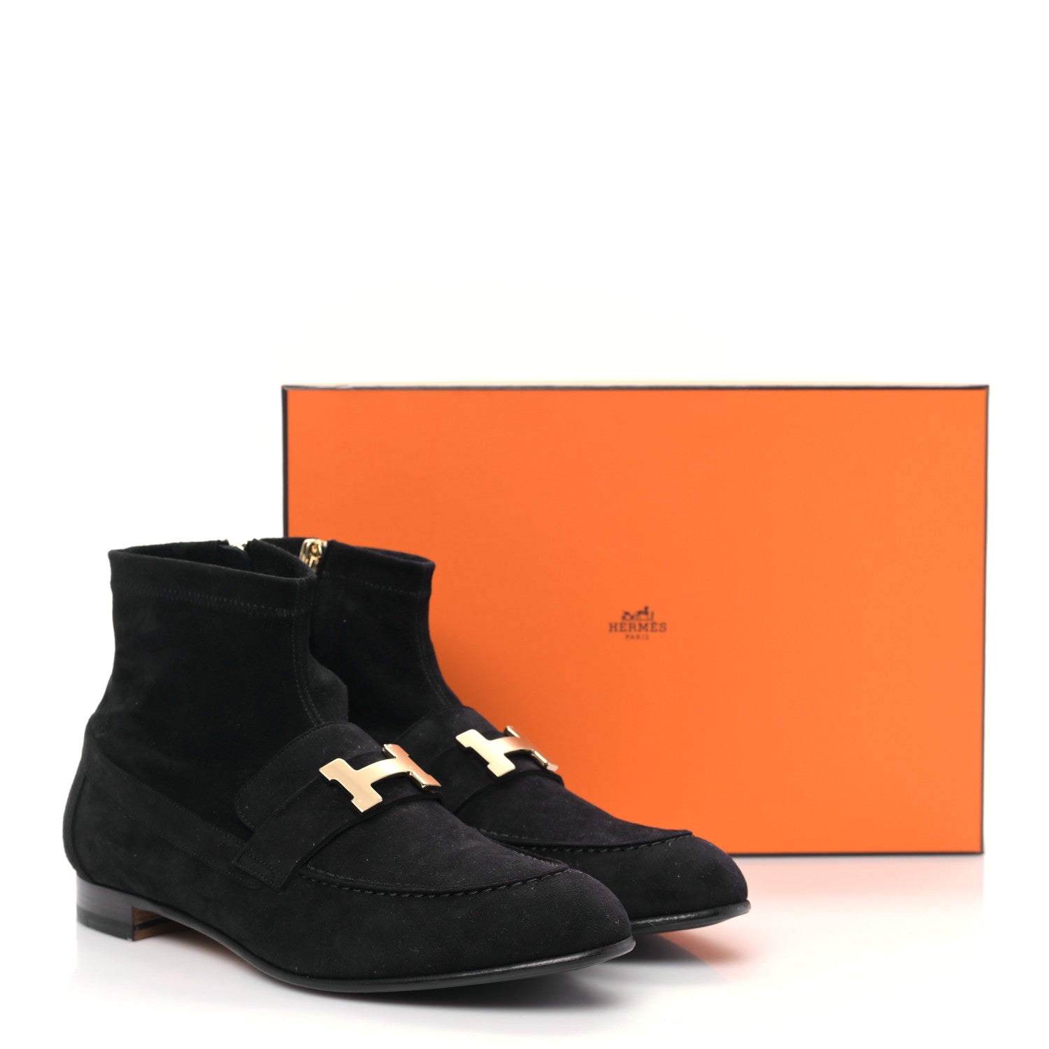 Hermes Stretch Velvet Goatskin Saint Honore Ankle Boots 37 Black 8 of 8
