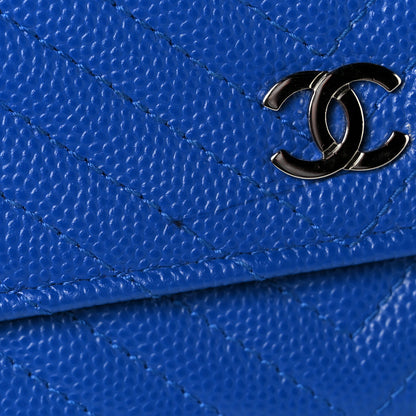 Chanel Caviar Chevron Quilted Wallet On Chain WOC Blue 10 of 10