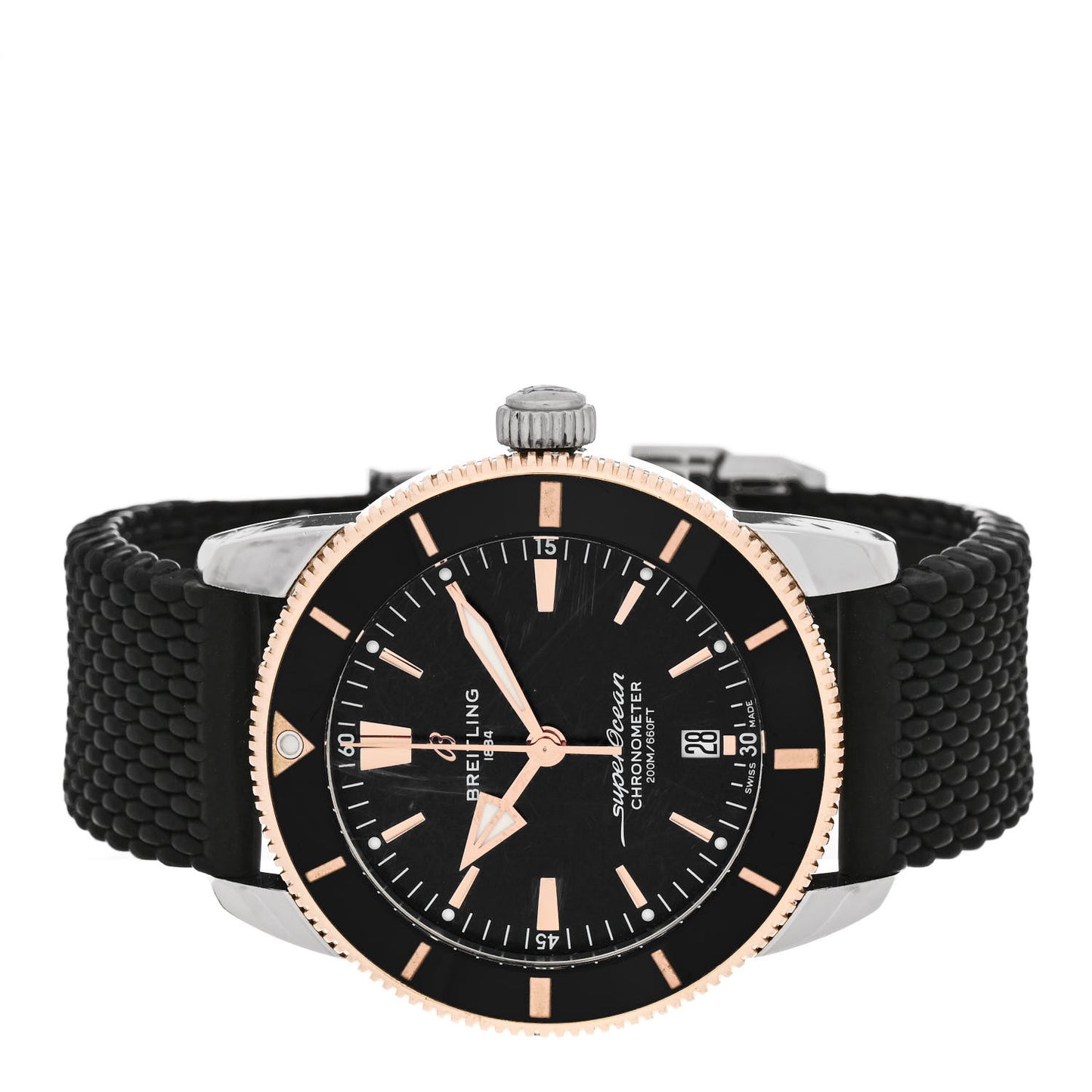 Stainless Steel 18K Rose Gold Rubber 44mm Superocean Heritage II B20 Automatic Watch Black UB2030121B1S1
