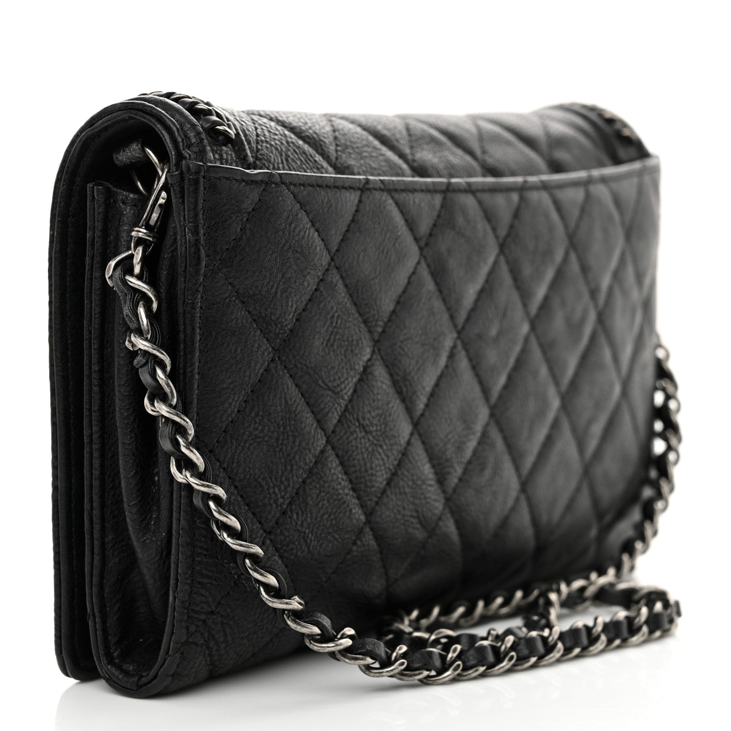 Chanel Calfskin Quilted Chain Around Boy Wallet On Removable Chain WOC Black 4 of 12