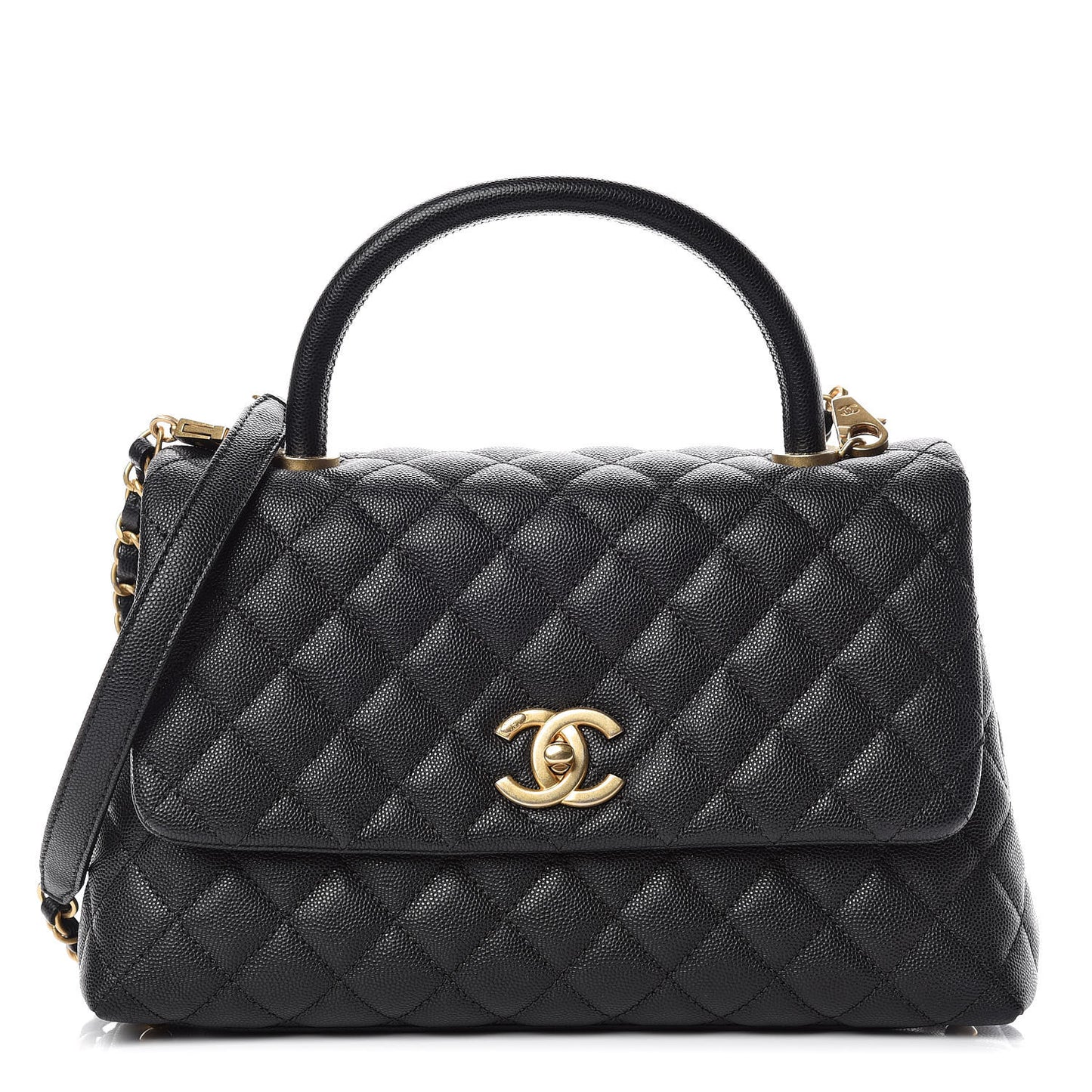 Caviar Quilted Small Coco Handle Flap Black