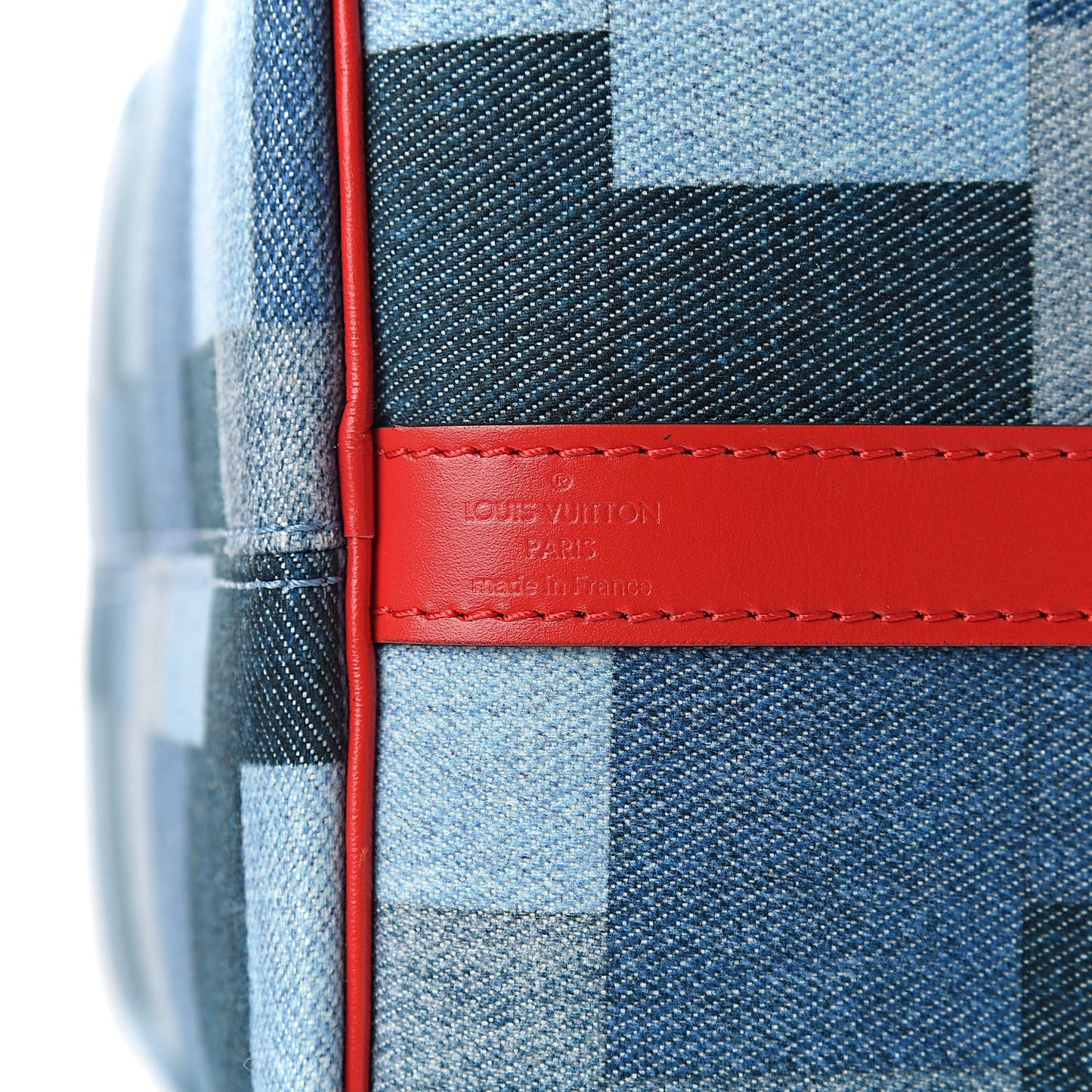 Denim Damier Monogram Patchwork Speedy Bandouliere 30 Blue Rouge