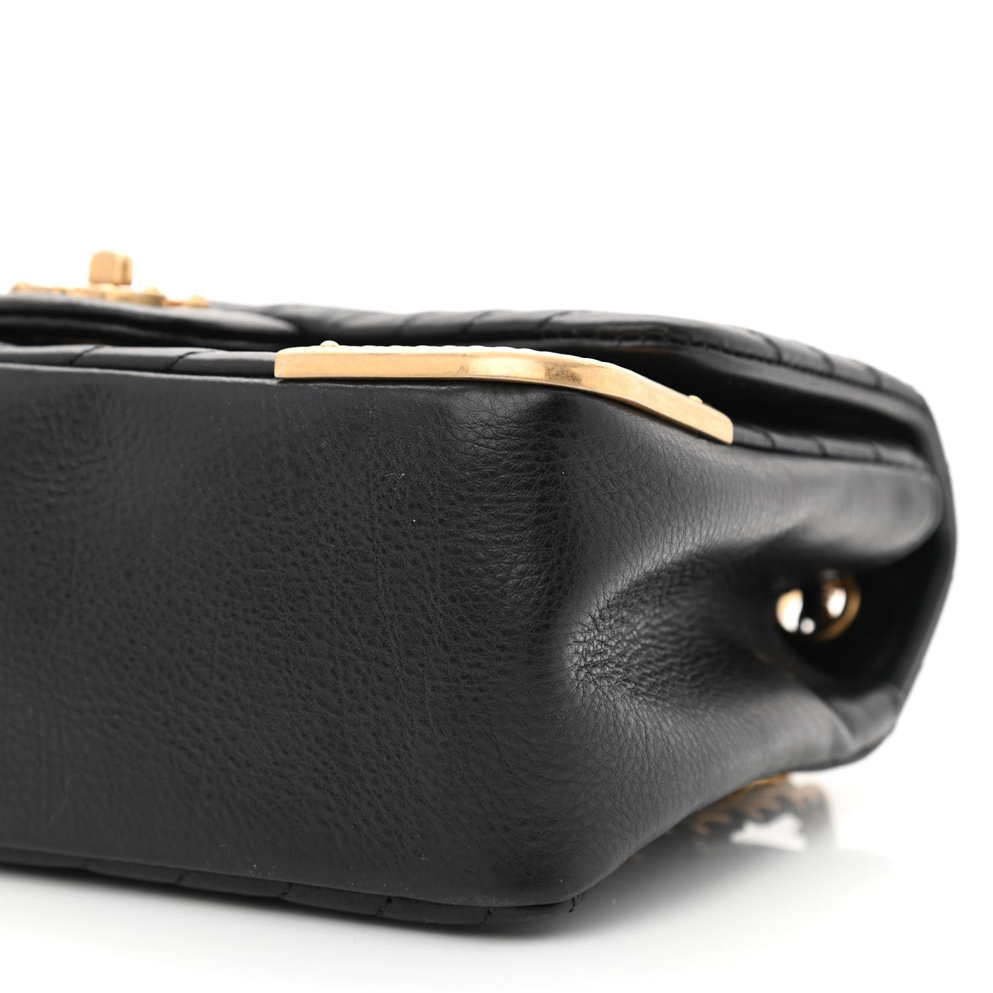 Calfskin Chevron Quilted Mini Rock The Corner Flap Black