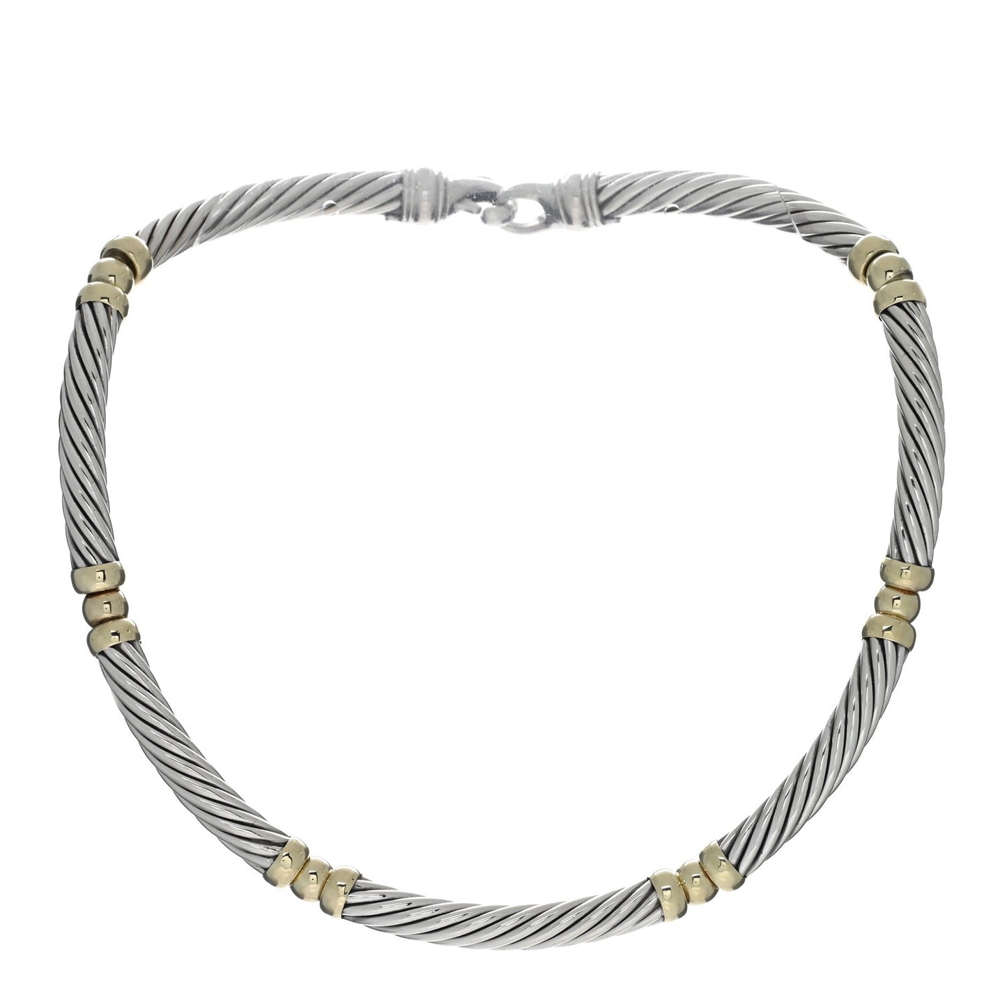 Sterling Silver 14K Yellow Gold Cable Buckle Collar Necklace