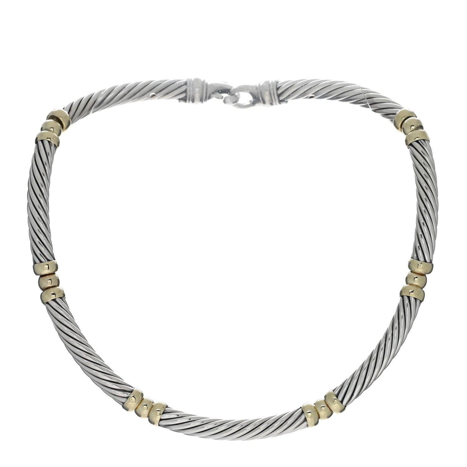 David Yurman Sterling Silver 14K Yellow Gold Cable Buckle Collar Necklace 2 of 4