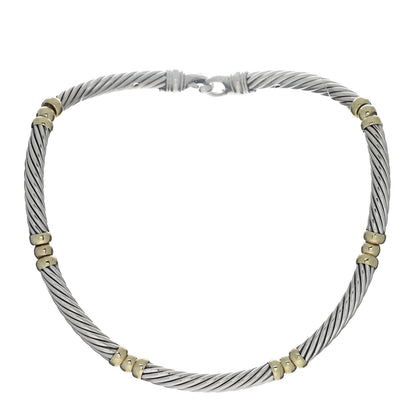 David Yurman Sterling Silver 14K Yellow Gold Cable Buckle Collar Necklace 2 of 4