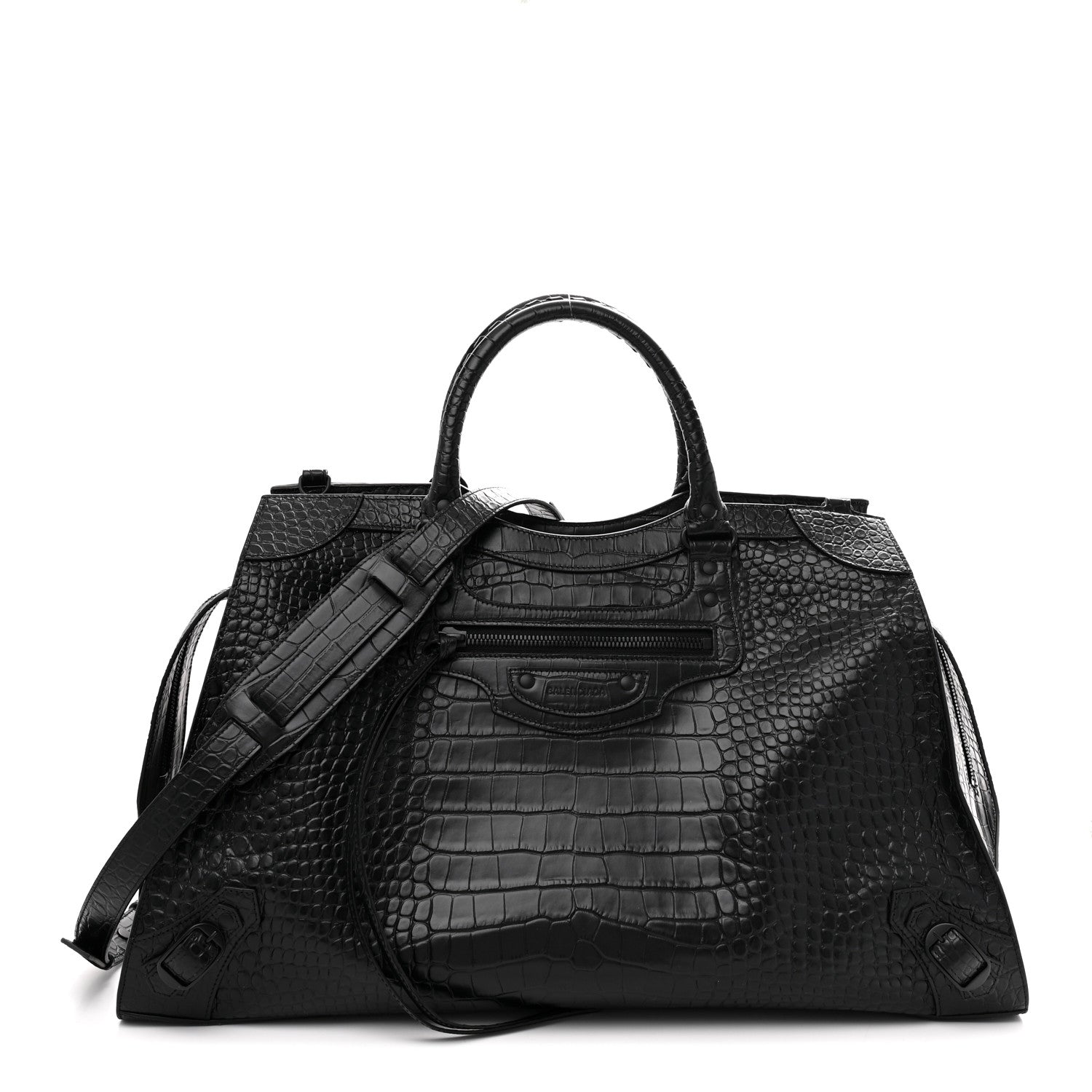 Balenciaga Semi Matte Calfskin Crocodile Embossed Neo Classic Black Hardware Large City Black 1 of 10