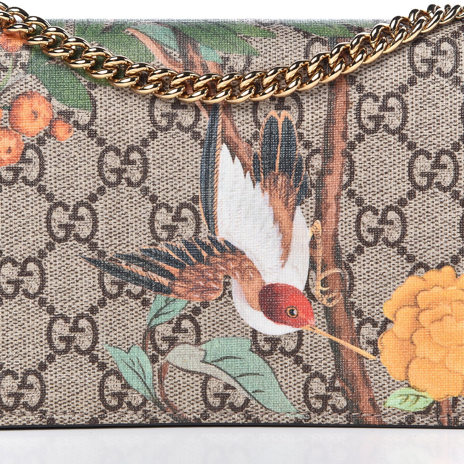 Gucci GG Supreme Monogram Tian Chain Wallet Beige Multicolor Red 10 of 10